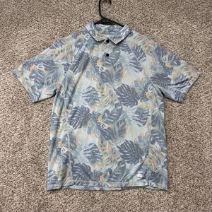 Tommy Bahama Polo Shirt Men's Small Blue Island Zone All Over Floral Print Golf